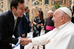 Pope meets Jimmy Fallon and 105 other comics at Vatican